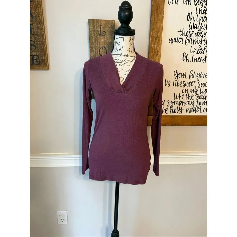 Toad&Co Women's Gathered V-Neck Long Sleeve Pullover Blouse Purple Size XS